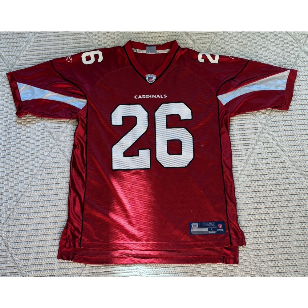Reebok Arizona Cardinals Beanie Wells #26 Red Stitched Football Jersey Men's L